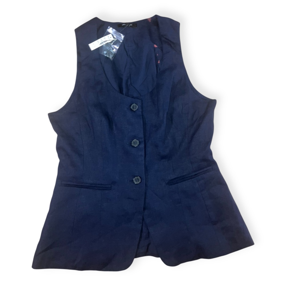 Madewell Womens Blue Linen Scoopneck Cutaway Vest - Picture 4 of 8